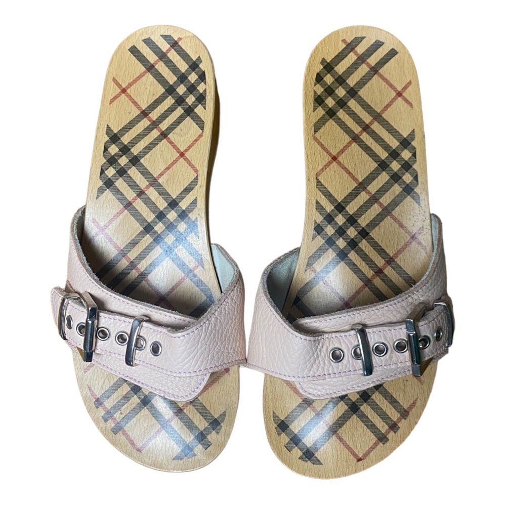 Authentic Burberry Nova Check Wooden Sandals/slides Pink leather, size 38